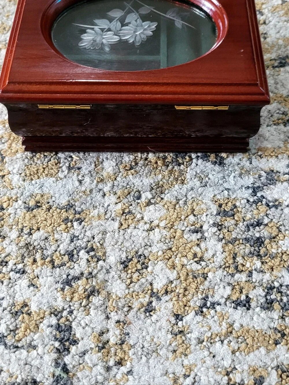 Wood Jewelry Box with Etched Glass Floral Top - Cherry Finish